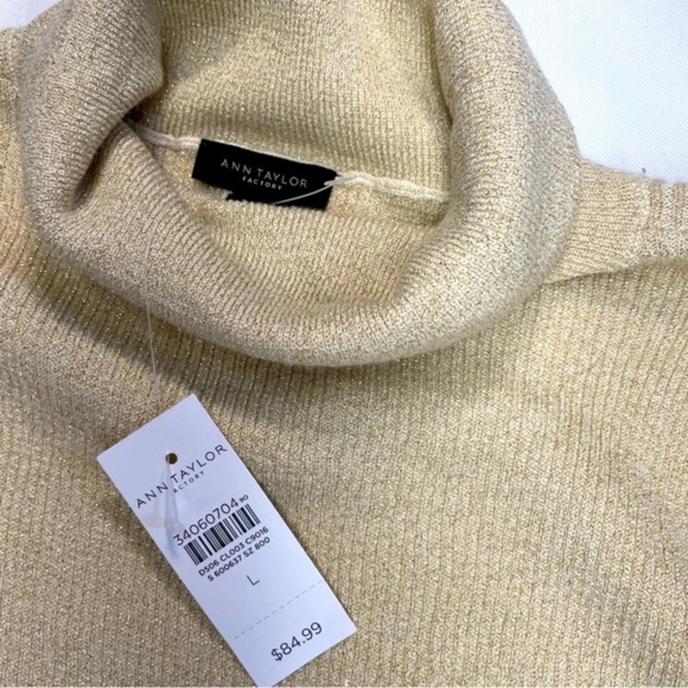 SZ L- Ann Taylor Women Gold Turtleneck Sweater Pullover Blouse Tops Stretch top